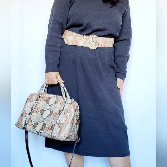 Enrico Pucci Women's Real Python Snakeskin Leather Set Bag+Belt Brown/Tan - Picture 10 of 16